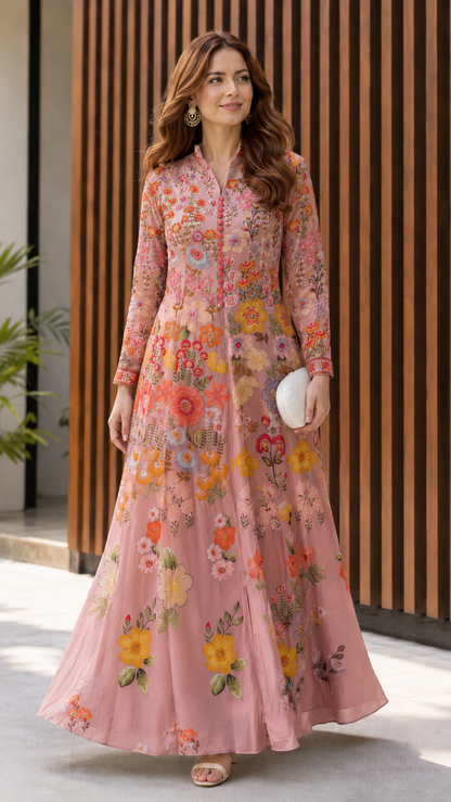 Sage Floral Embroidered Long Sleeve Maxi Dress