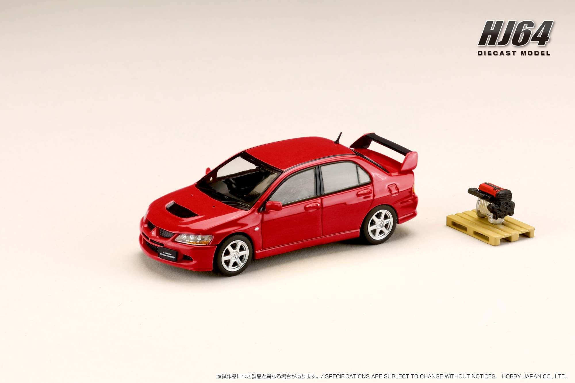 Hobby Japan 1:64 Mitsubishi Lancer GSR EVO 8 in Solid Red with Engine Display