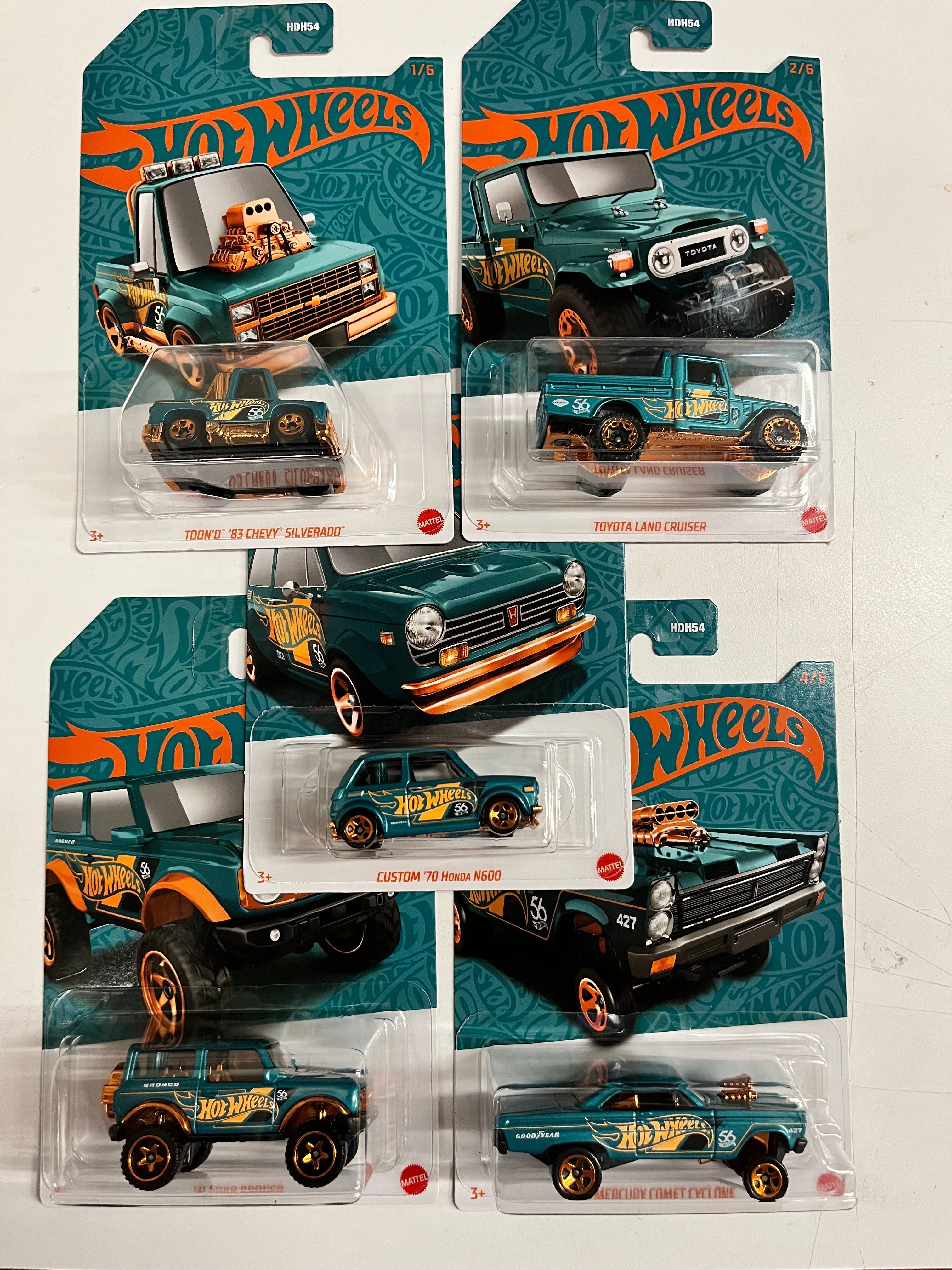 5 Car Complete Set * 2024 Hot Wheels Pearl & Chrome 56th Anniversary Case E