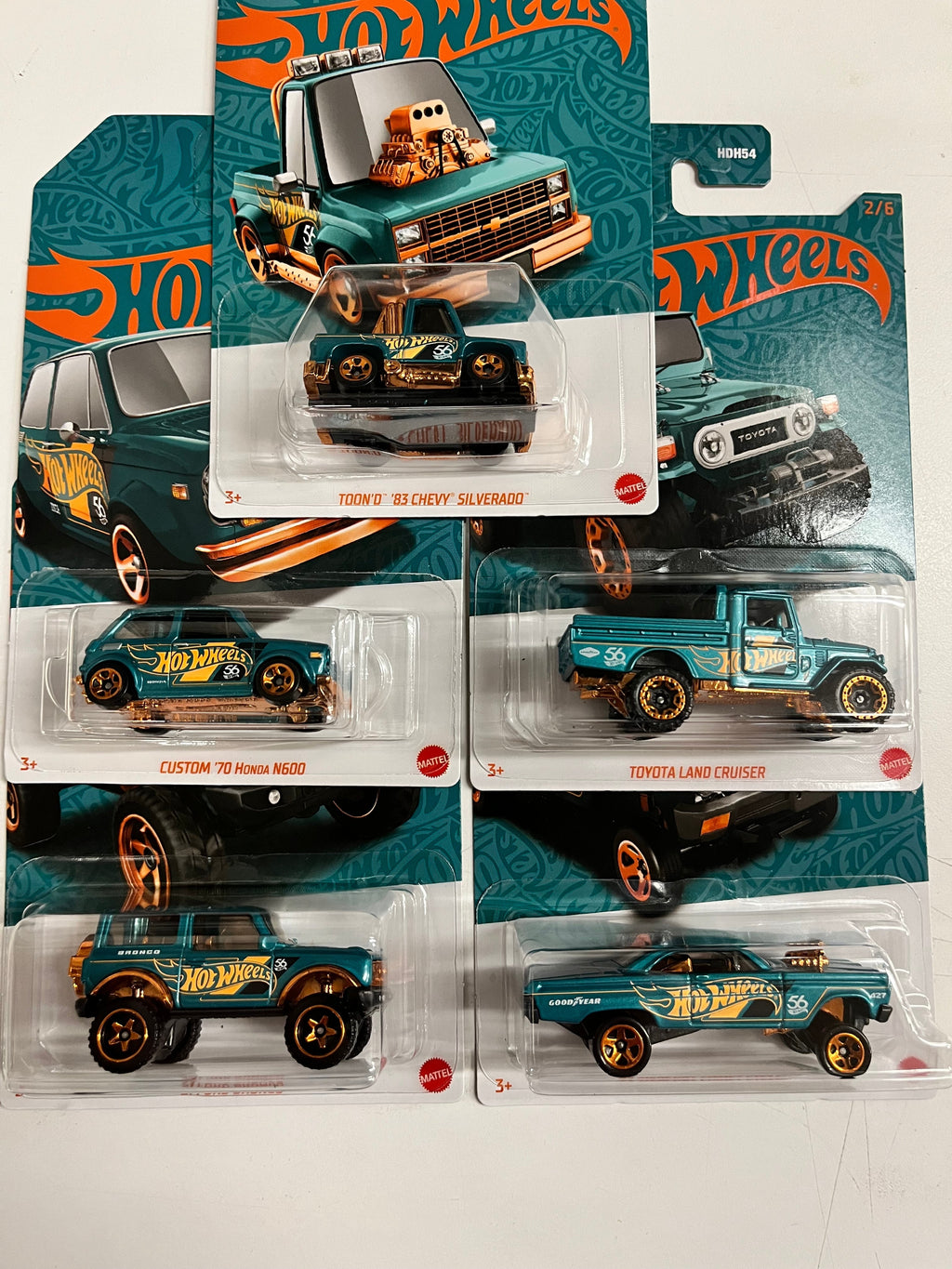 5 Car Complete Set * 2024 Hot Wheels Pearl & Chrome 56th Anniversary Case E