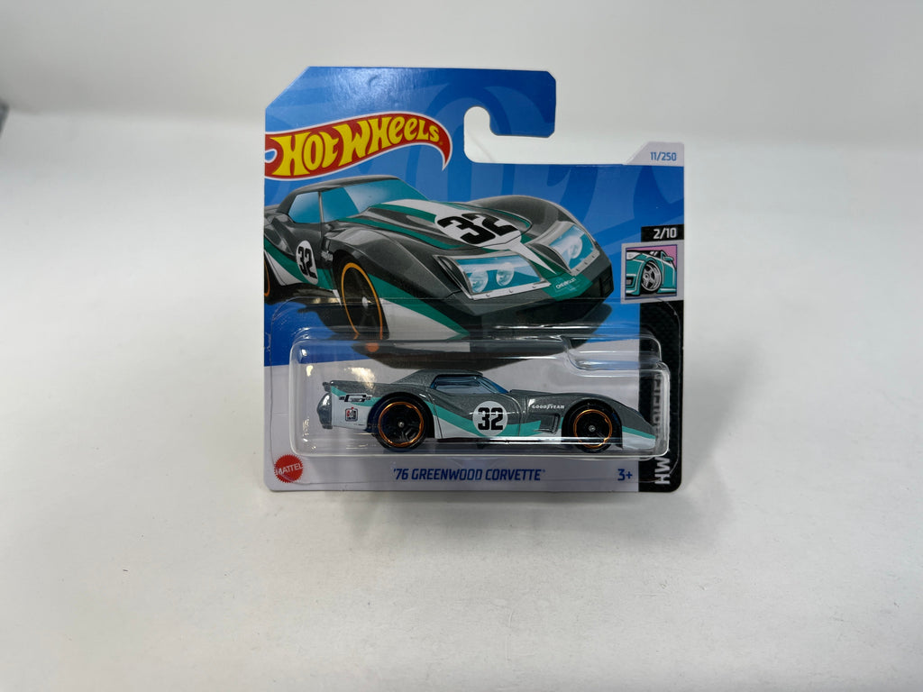 76 Greenwood Corvette #11 * Silver * 2024 Hot Wheels SHORT CARD Case J