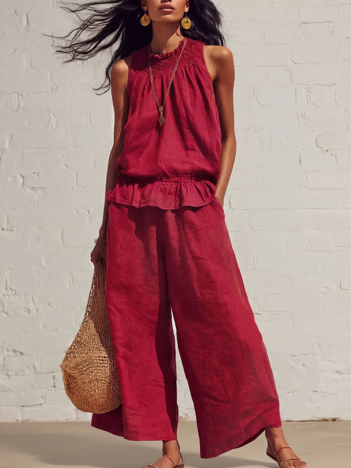 Boho Breeze Loose Top &amp; Wide-Leg Pants Set