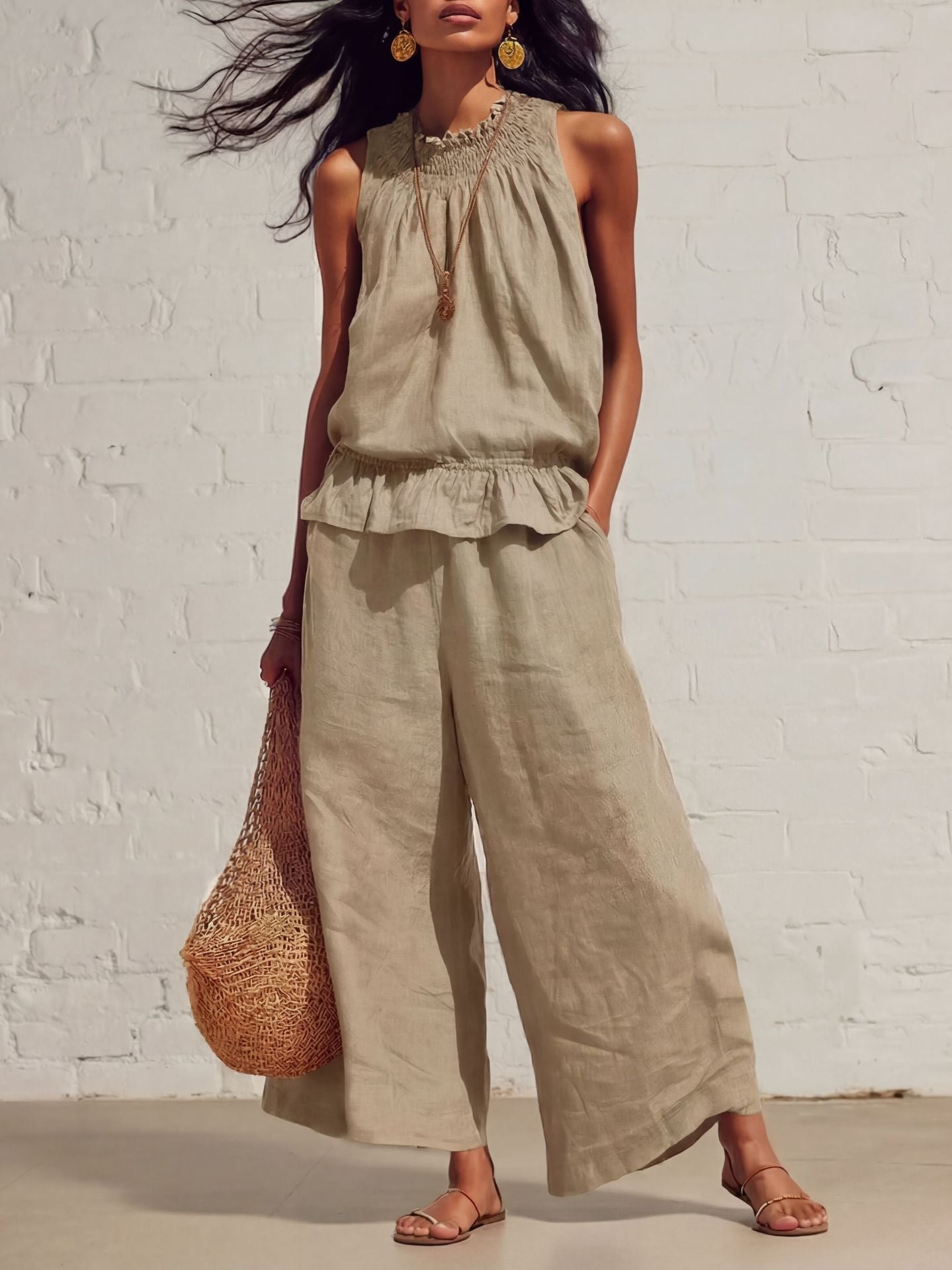 Boho Breeze Loose Top &amp; Wide-Leg Pants Set