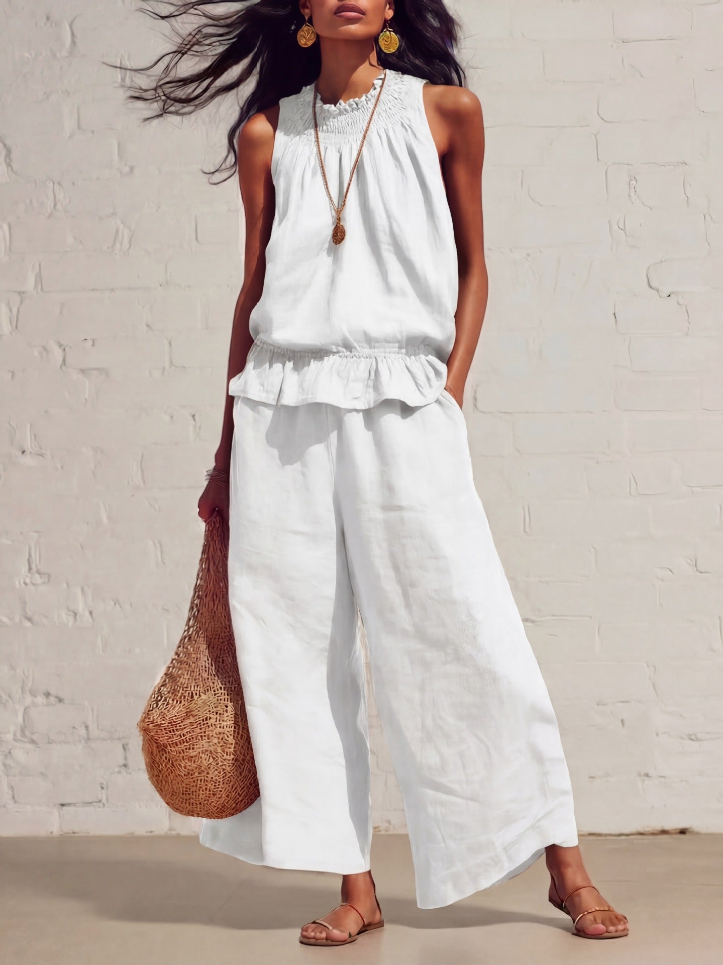 Boho Breeze Loose Top &amp; Wide-Leg Pants Set
