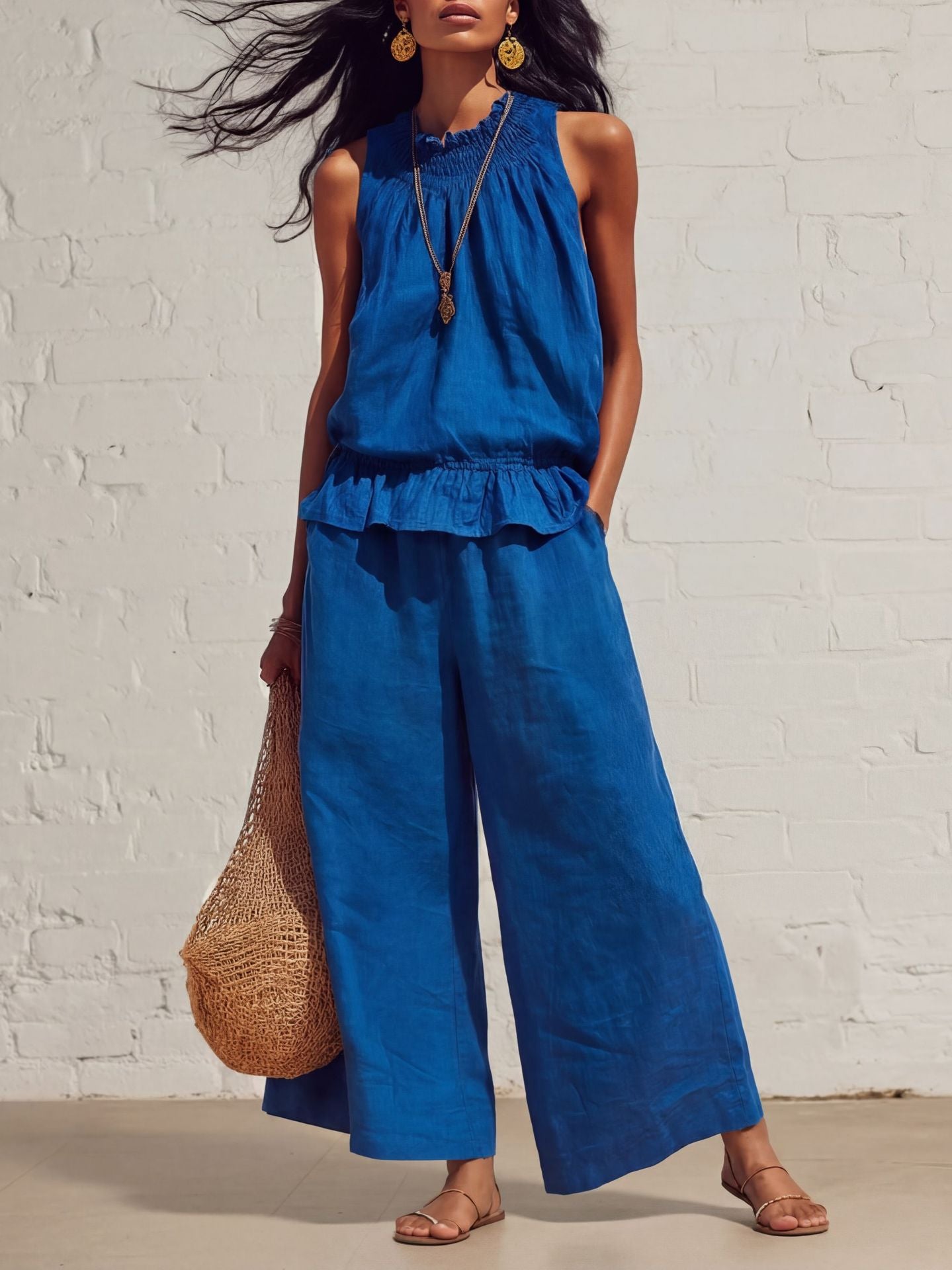 Boho Breeze Loose Top &amp; Wide-Leg Pants Set