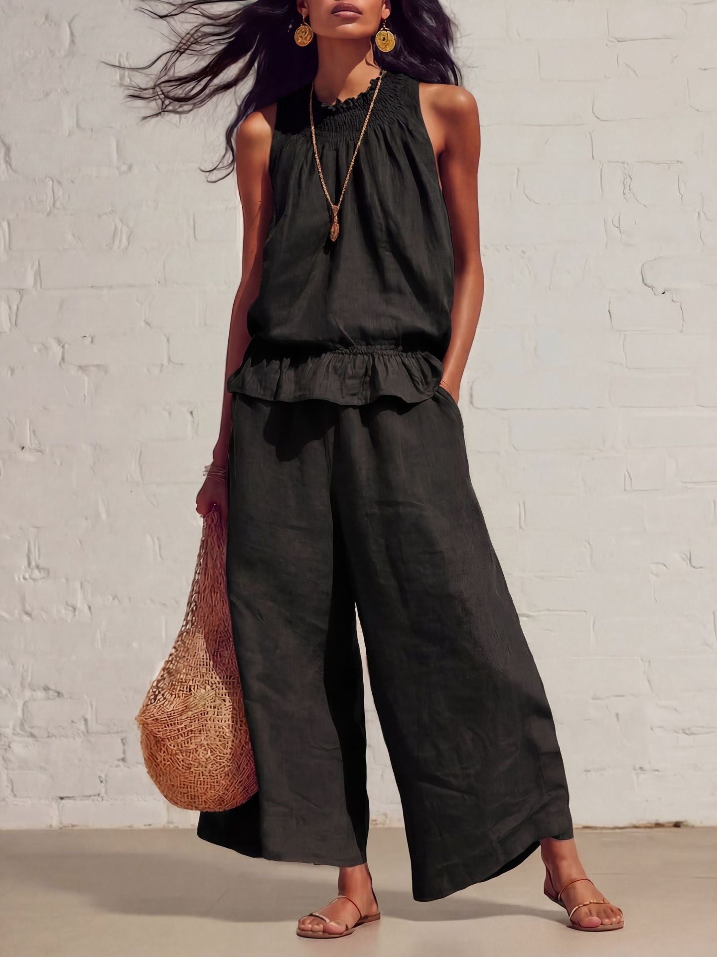 Boho Breeze Loose Top &amp; Wide-Leg Pants Set