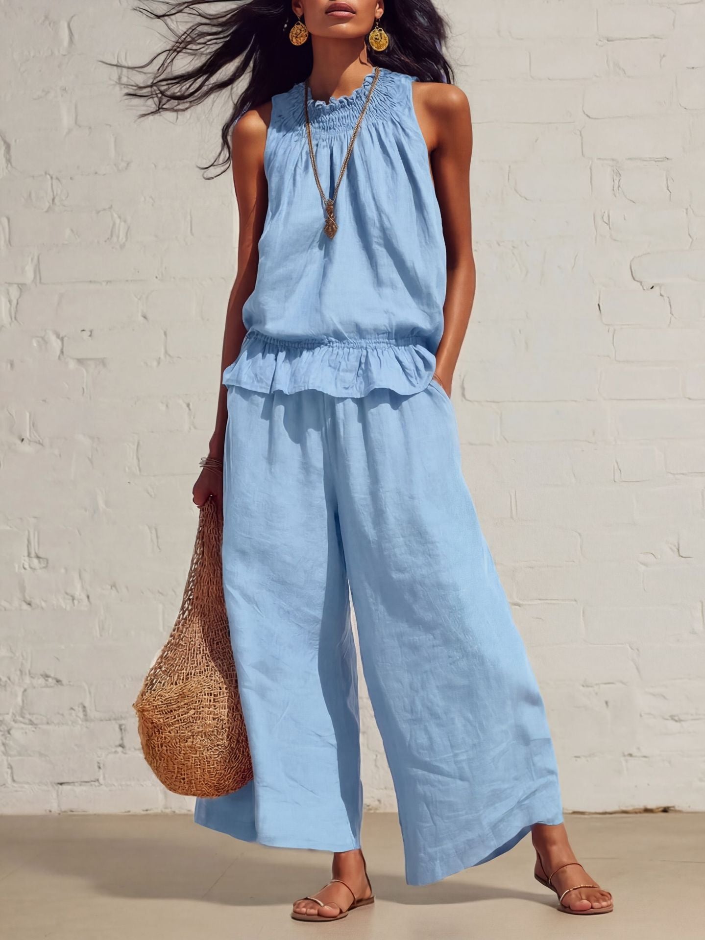 Boho Breeze Loose Top &amp; Wide-Leg Pants Set
