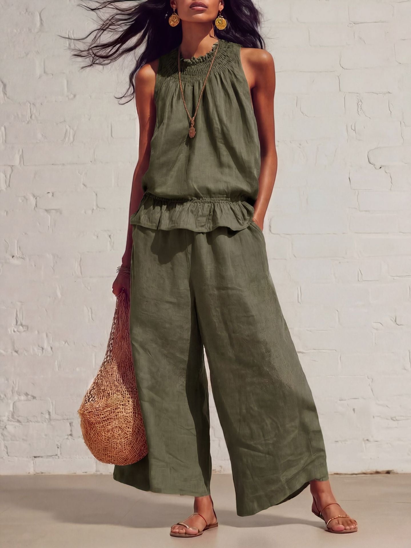 Boho Breeze Loose Top &amp; Wide-Leg Pants Set