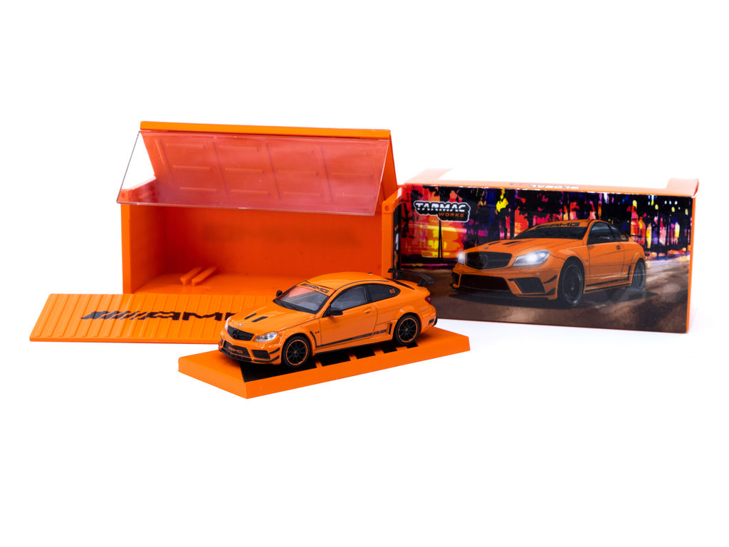 Tarmac Works 1:64 Mercedes-Benz C63 AMG Coup茅 Black Series Orange with Container