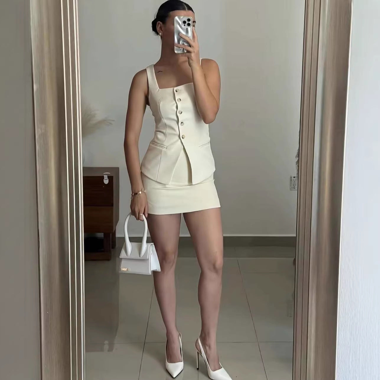 Sleeveless Vest And Skirt Two-piece Set Undersuit For A Suit Skirt