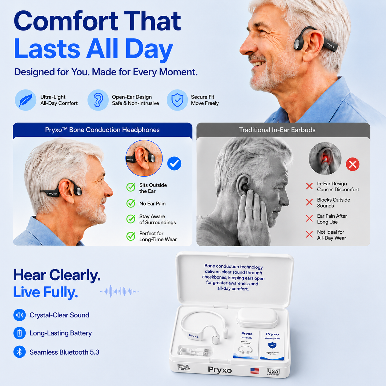 🌎Ends Today: 83% OFF!⏰🏆Pryxo®  Bone Conduction Smart Hearing Headphones （Mayo Clinic Recommended）