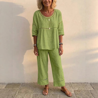 Casual Commuter Comfortable Loose Crew-Neck Linen Set