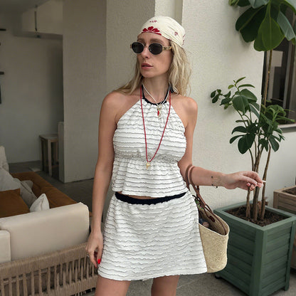 American-style Chic Womens Outfit Summer Set Solid Color