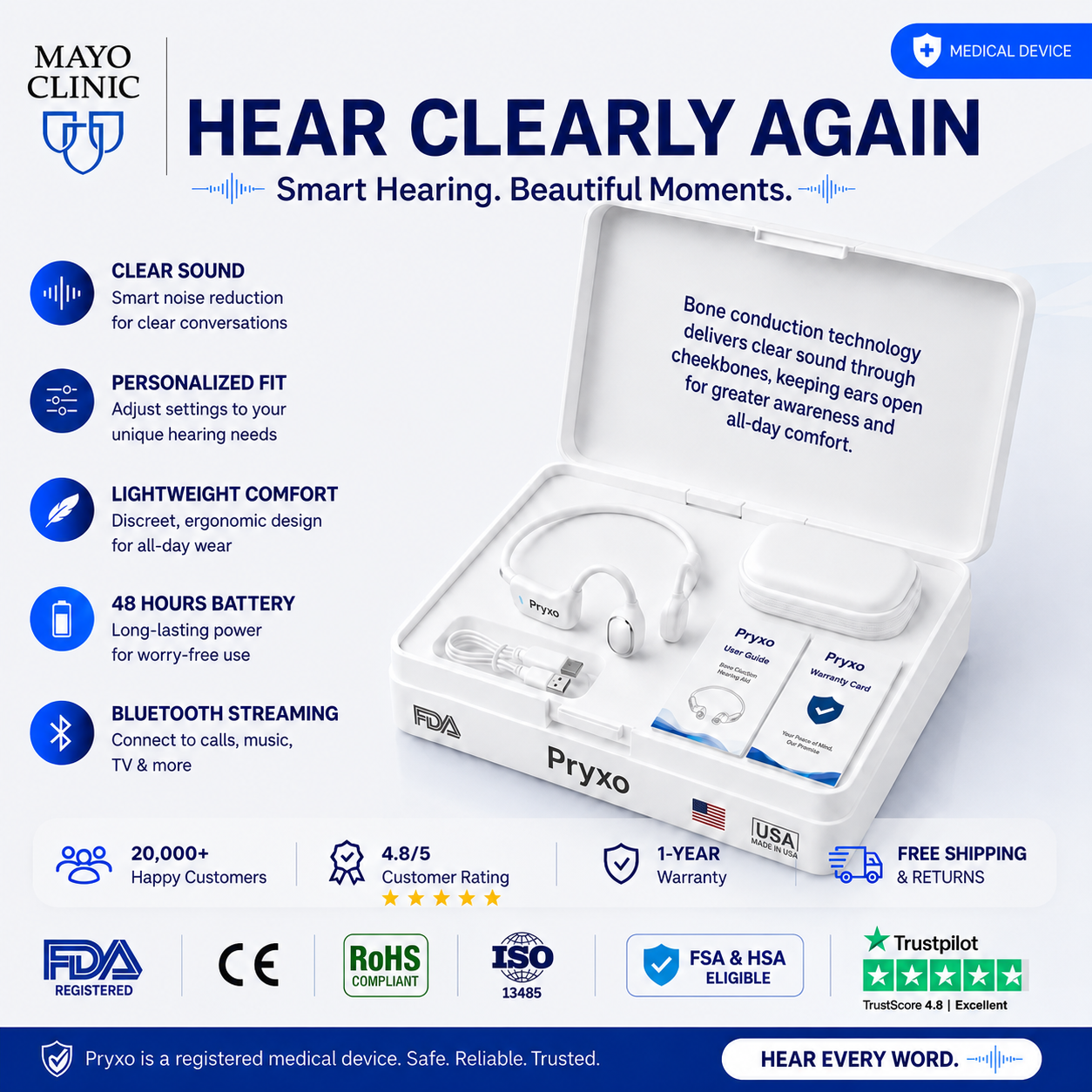 🌎Ends Today: 83% OFF!⏰🏆Pryxo®  Bone Conduction Smart Hearing Headphones （Mayo Clinic Recommended）