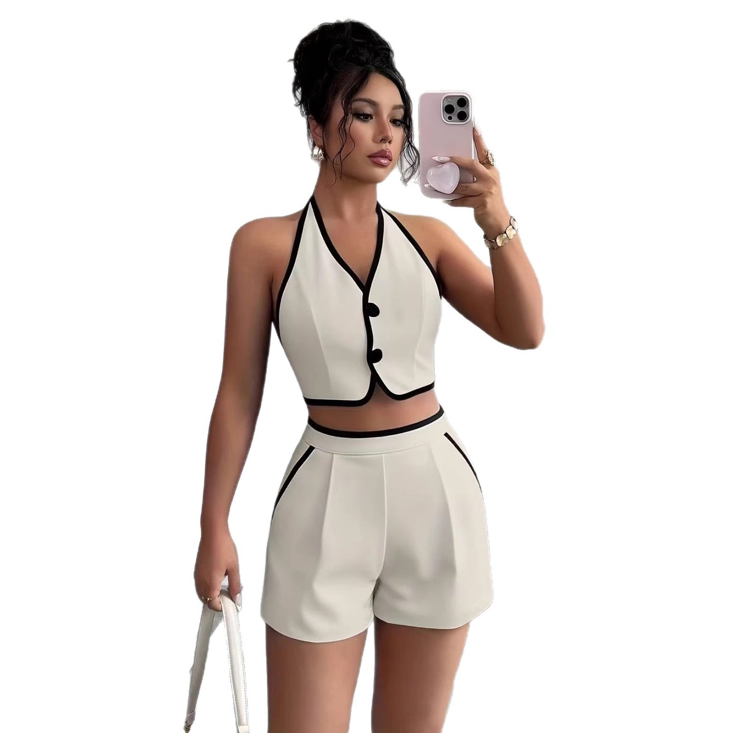 Sleeveless Halter Top And Shorts Set For Women
