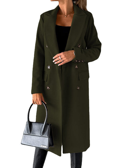 Double Breasted Lapel Coat Winter Fashion Solid Slim Long Jacket Long Sleeve Tops Womens Clothing