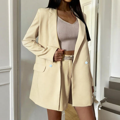 Spring New Womens Fashion Long-Sleeve Jacket And Shorts Suit