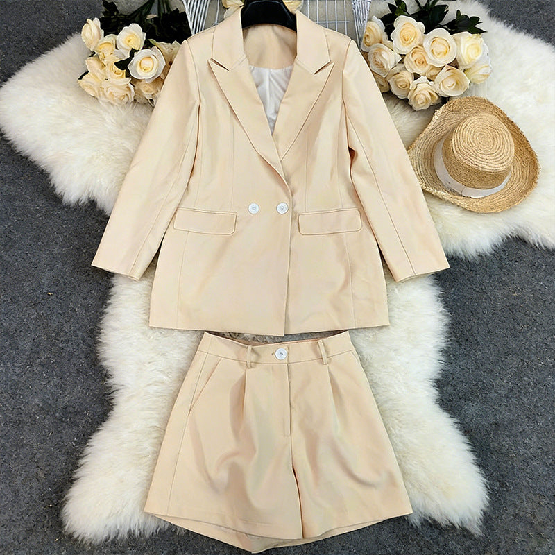 Spring New Womens Fashion Long-Sleeve Jacket And Shorts Suit