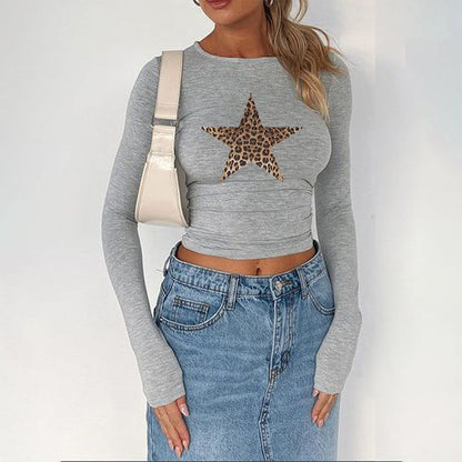 Women's Digital Printing XINGX Y Waist Midriff-baring Long Sleeve