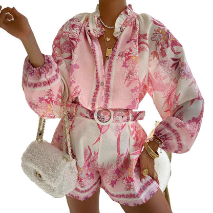 High-waisted Shorts, Fashionable Shirt, Linen Casual Chic Set
