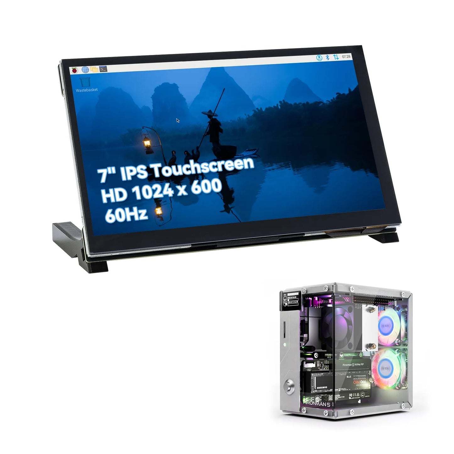 Pironman 5 NVMe M.2 SSD PCIe 2.0/3.0 Mini PC Case for Raspberry Pi 5 Hailo-8L, AI Agent OpenClaw, Tower Cooler+Dual RGB Fans, 0.96'' OLED Module, Safe Shutdown, Standard HDMI, RGB Effect