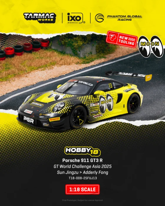 *PREORDER* Tarmac Works 1:18 Porsche 911 GT3 R GT World Challenge Asia 2025 Phantom Global Racing Sun Jingzu / Adderly Fong (collab w/ IXO models)